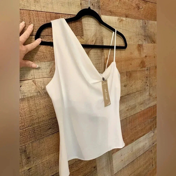 Nasty Gal White One Shoulder Draped Neck Sleeveless Tank Top Party Blouse Size 6 - Picture 1 of 6